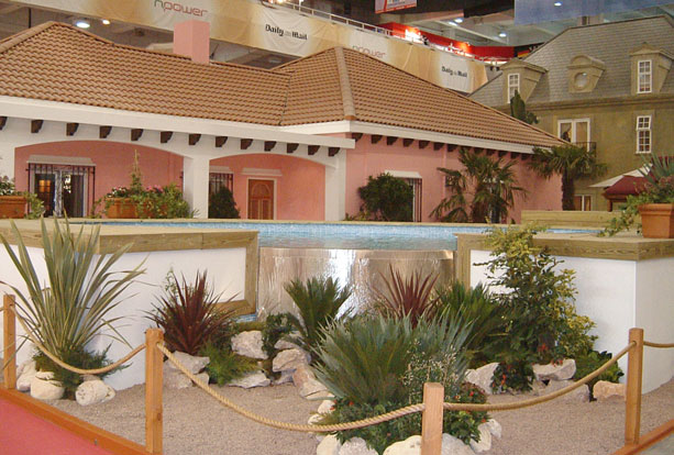 Mediterranean villa built indoors for exhibition stand